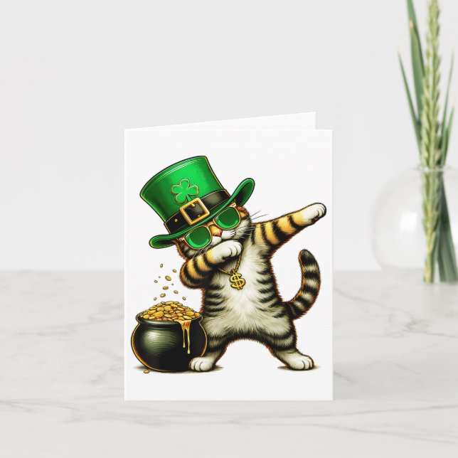 Funny St patricks day Dabbing Cat St Paddy Family Kort (Framsida)