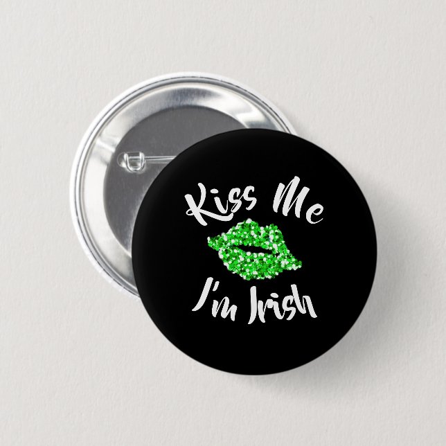 Funny St patricks day Grönt Glitter Kiss Me Irish Knapp (Framsida & baksida)