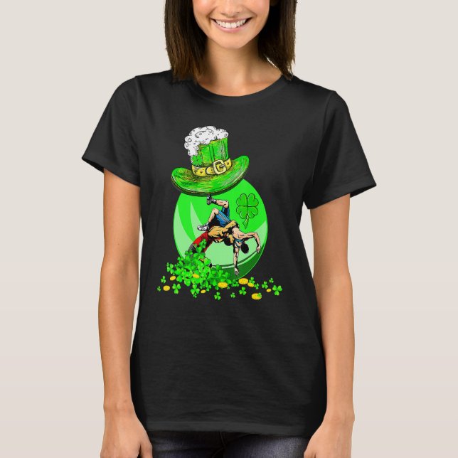 Funny St patricks day Irish Wrestling Shamrock Lov T Shirt (Framsida)