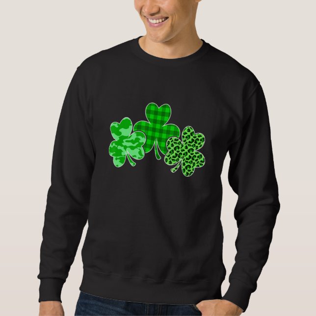 Funny St patricks day Leopard Camouflage Play Sha Lång Ärmad Tröja (Framsida)
