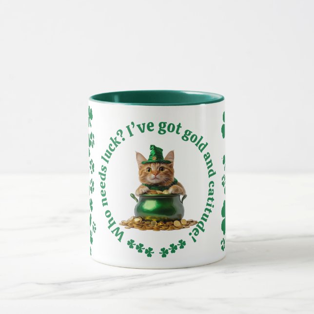Funny St. Patrick's Day Mugg - Leprechaun Cat (Center)
