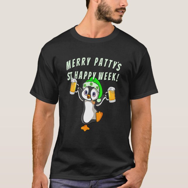 Funny St patricks day Party Penguin Drinking T Shirt (Framsida)