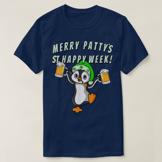 Funny St patricks day Party Penguin Drinking T Shirt (Design framsida)