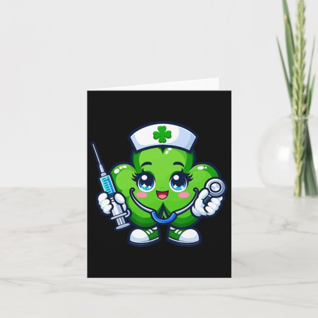 Funny St patricks day Shamrock Nurse Stethoscope S Kort (Framsida)