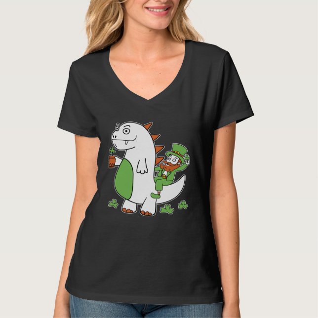 Funny St Patrick's Day Shirt Leprechaun Dragon Clo T Shirt (Framsida)