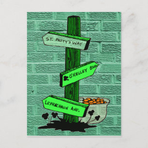 Funny St. Patrick's Day Sign Post Postcard Vykort