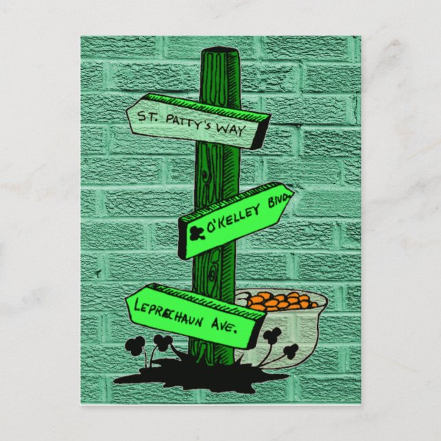 Funny St. Patrick's Day Sign Post Postcard Vykort (Framsida)