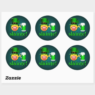 Funny St patricks day Sláinte Drinking Beer Emoji Runt Klistermärke