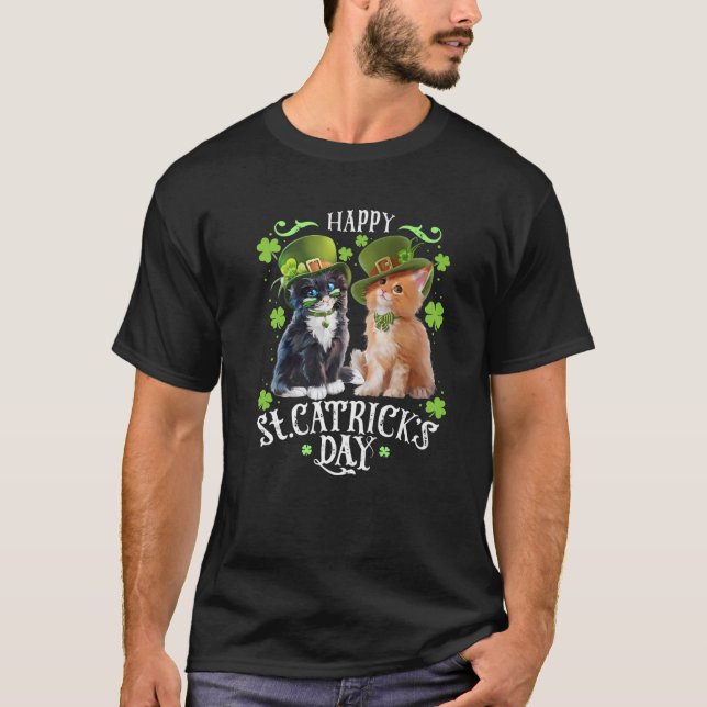 Funny St Pat's Paddy Patrick Day's Lycklig St Cat  T Shirt (Framsida)