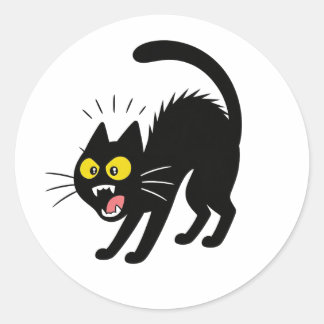 Funny Startled Black Cat Cartoon Illustration Runt Klistermärke