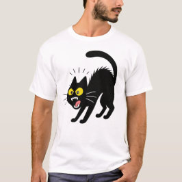 Funny Startled Black Cat Cartoon Illustration T Shirt