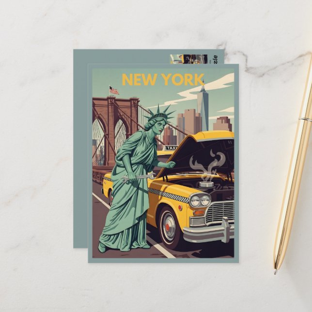 Funny Statue Of Liberty NY Vykort (Fram/Back In Situ)