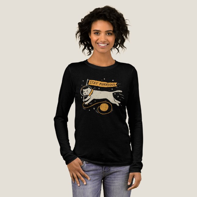 Funny Stay Furrious Cat Astronaut Space Pet Wool  T Shirt (Hel framsida)