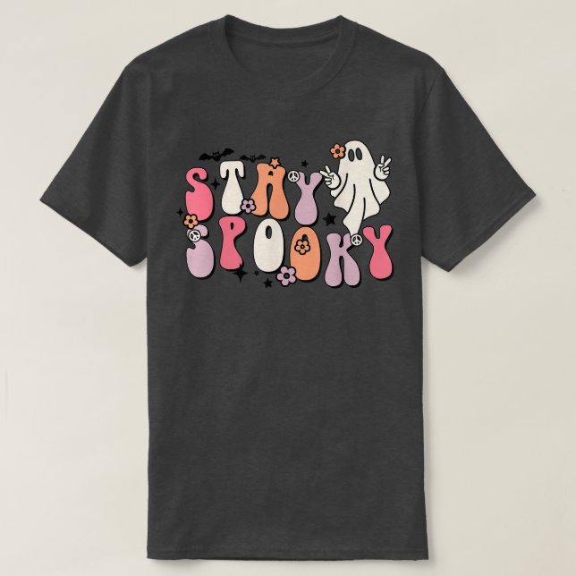 Funny Stay Spooky Vibes Retro Floral Ghost Hippie  T Shirt (Design framsida)