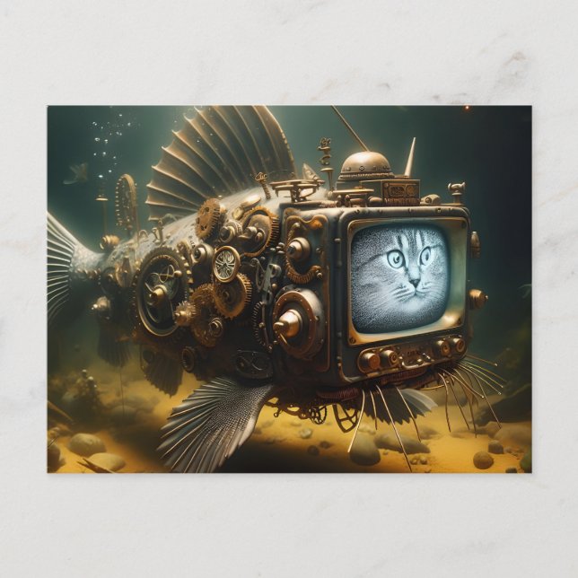 Funny Steampunk Catfish Vykort (Framsida)
