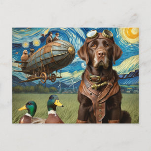 Funny Steampunk Chocolate Lab Vykort