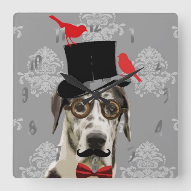 Funny steampunk hund fyrkantig klocka (Framsida)