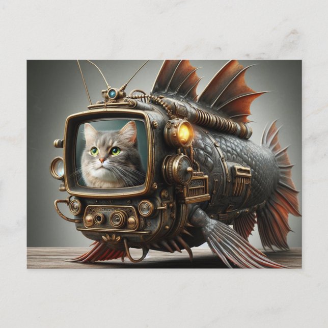 Funny Steampunk TV Catfish Vykort (Framsida)
