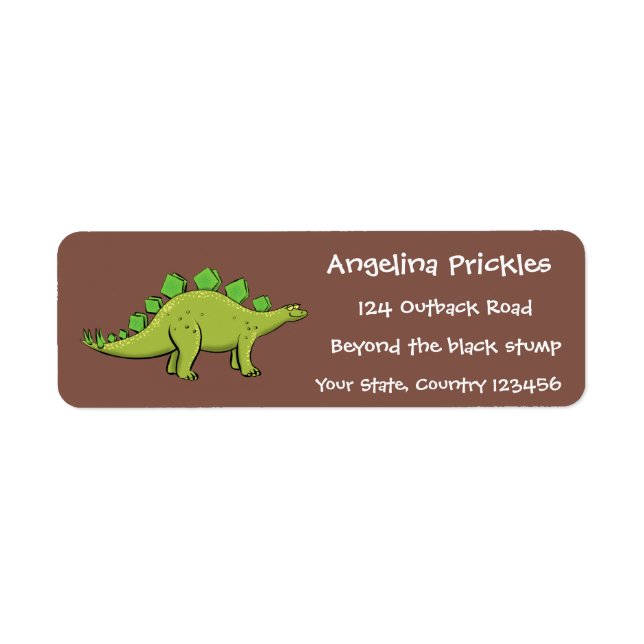 Funny stegosaurus dinosaur-tecknad returadress etikett (Framsidan)