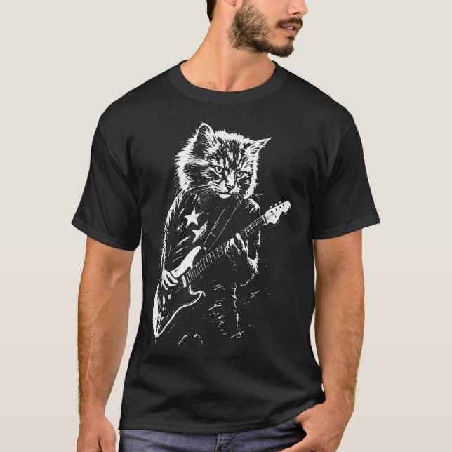 Funny Sten Cat spelar Guitar För manar Women Music T Shirt (Framsida)