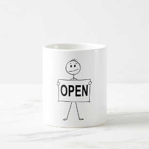 Funny Stick figur Holding Open Sign Kaffemugg