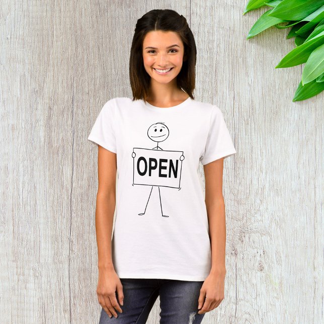 Funny Stick figur Holding Open Sign T Shirt (Skapare uppladdad)
