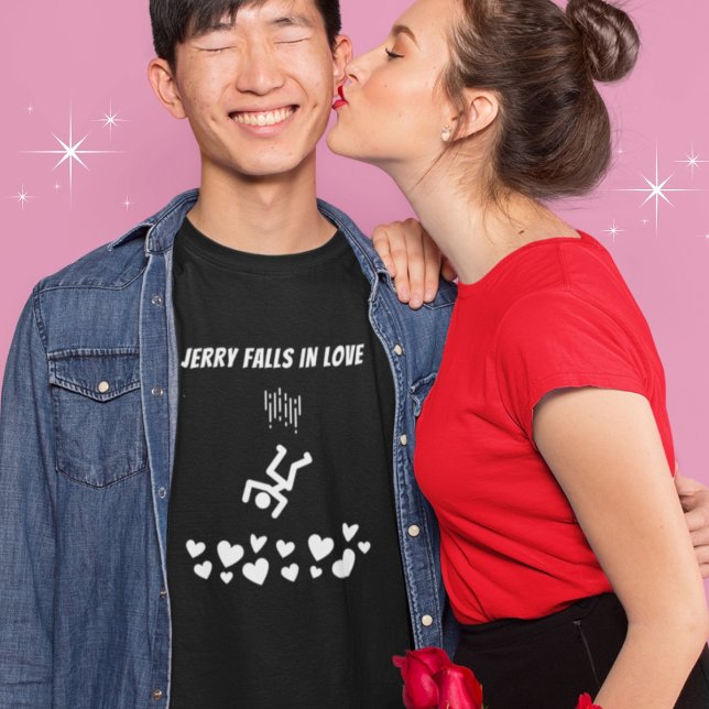 Funny Stick figur People Jerry Falls i Kärlek T Shirt (Shown in mens, black tee. Available in mens, womens, multiple styles, colors and sizes. )