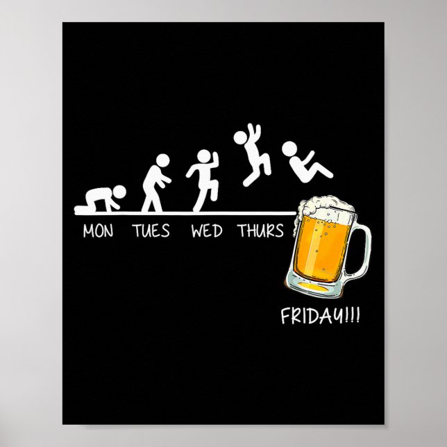 Funny Stickman Jumping Beer Days Of Week Friday Dr Poster (Framsidan)