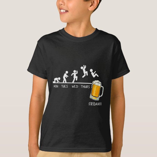 Funny Stickman Jumping Beer Days Of Week Friday Dr T Shirt (Framsida)