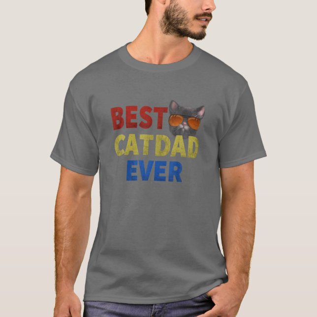Funny Stil Cat Best Cat Pappa någonsin T Shirt (Framsida)