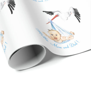 Funny Stork och Baby Shower Wrapping Papper Gift Presentpapper