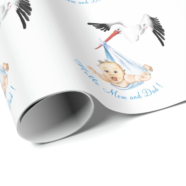 Funny Stork och Baby Shower Wrapping Papper Gift Presentpapper (Rullad Hörn)
