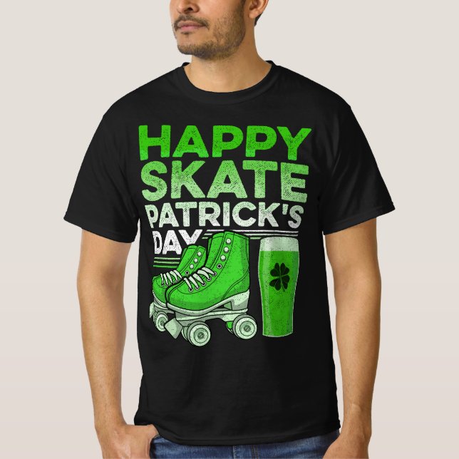 Funny StPatrick's Day Roller Skates Beeer  T Shirt (Framsida)