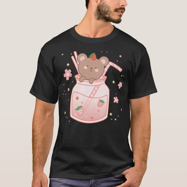 Funny Strawberry Bear Cute Kawaii Aesthetic T Shirt (Framsida)