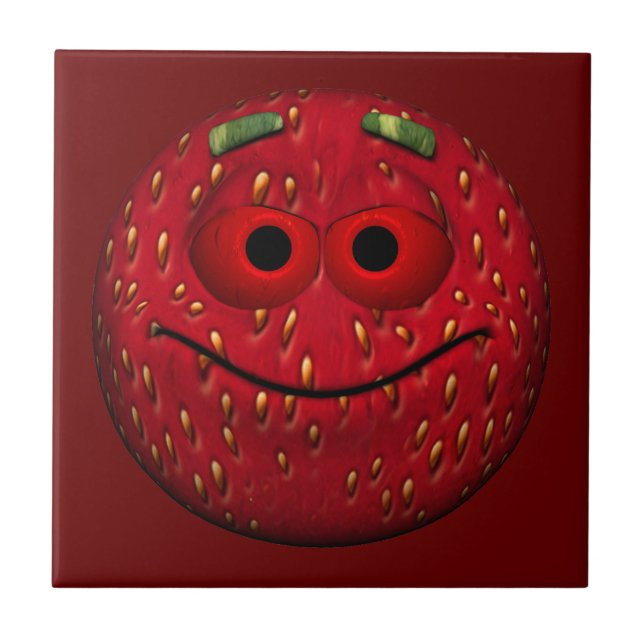 Funny Strawberry Emoticon Kakelplatta (Framsidan)