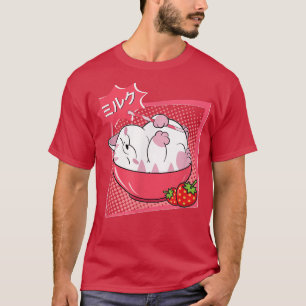 Funny Strawberry Mjölk Cat Kawaii Anime Neko Japan T Shirt
