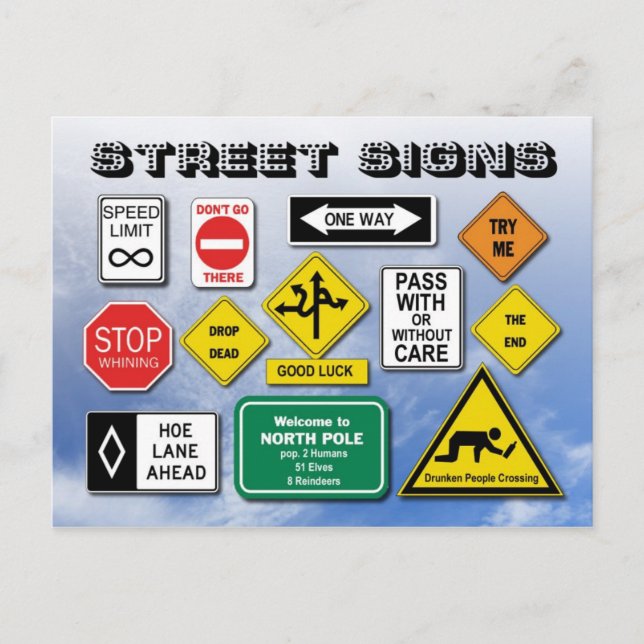 Funny Street (Road) Signs Vykort (Framsida)