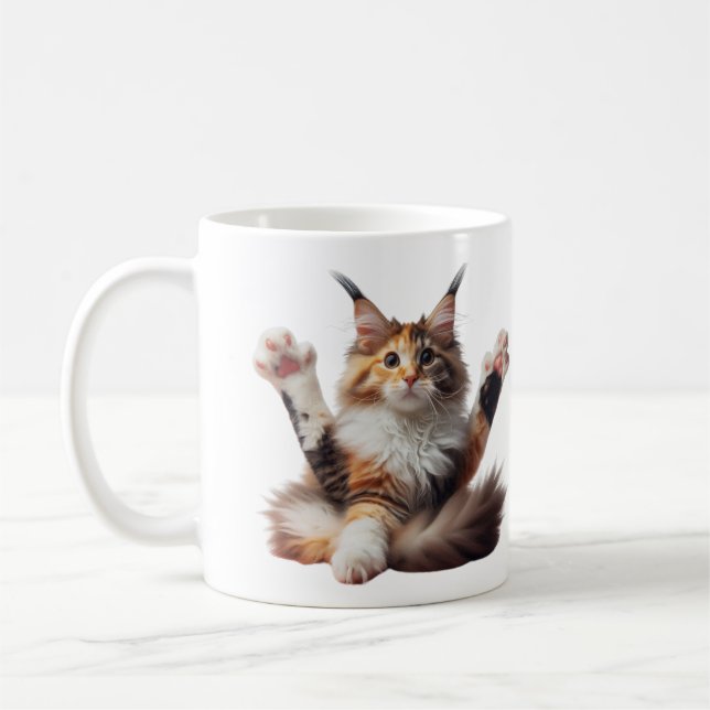 Funny Stretching Maine Coon Kitten Photo Kaffemugg (Vänster)