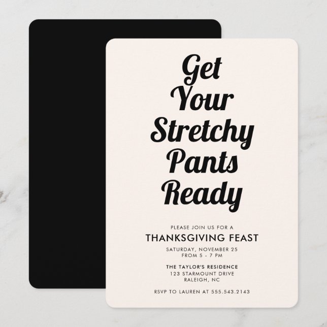 Funny Stretchy Byxor Thanksgiving Dinner Black Inbjudningar (Fram/baksida)