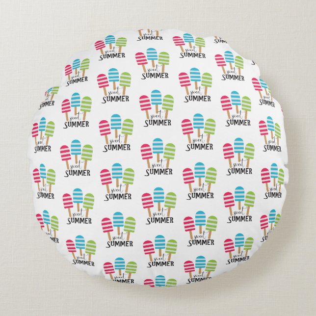 Funny Stripe Popsicles Rund Kudde (Framsidan)