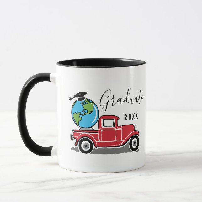 Funny Student 2023 Vintage Red Lastbil Globe Mugg (Vänster)