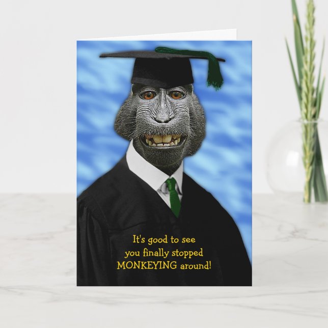 Funny Studenten Monkey Macaque-Grattisar Helgkort (Framsida)