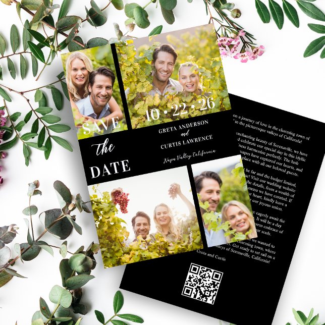 Funny & Stylish Unmatched 4 Multi Photos Wedding Spara Datumet (Fun & Stylish Unmatched Wedding 4 Multi Photos Collage Save the Date Card with Envelope.)