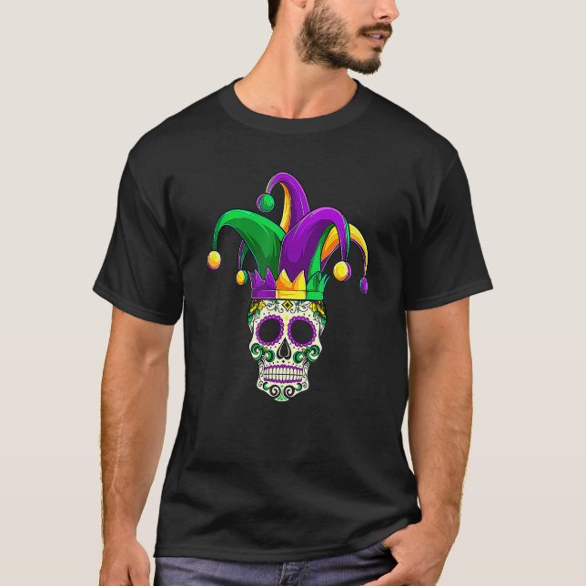 Funny Sugar Skull Jester Mardi Gras Party Men Wome T Shirt (Framsida)