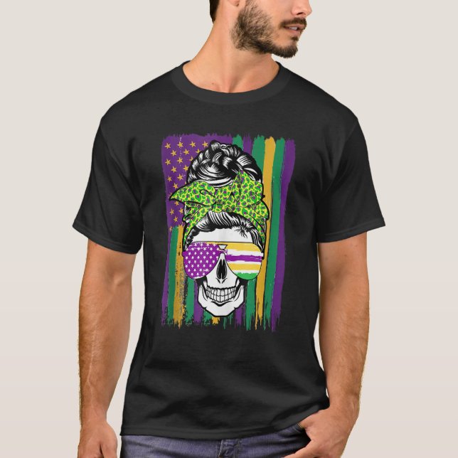 Funny Sugar Skull Mardi Gras Party 2023 Costume T Shirt (Framsida)