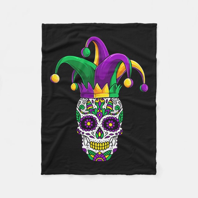 Funny Sugar Skull Mardi Gras Party Apparel Fleecefilt (Framsidan)