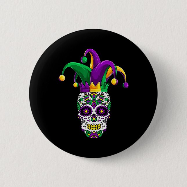 Funny Sugar Skull Mardi Gras Party Apparel Knapp (Framsida)