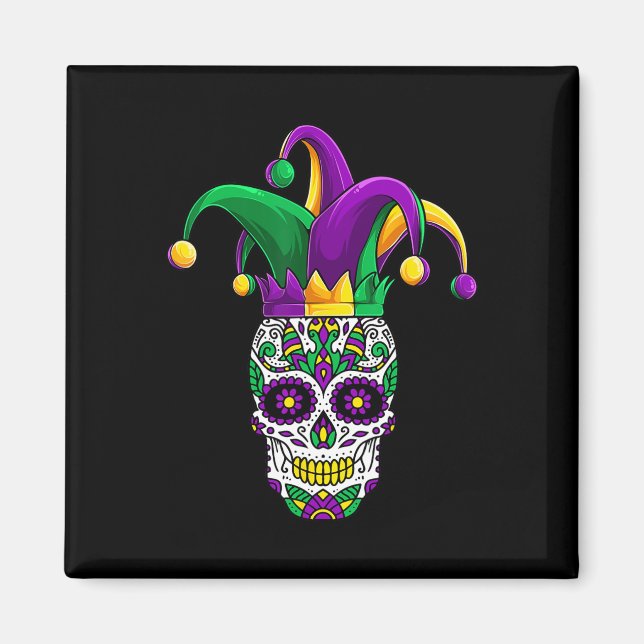 Funny Sugar Skull Mardi Gras Party Apparel Magnet (Framsidan)