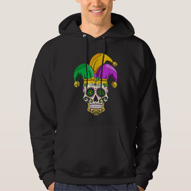 Funny Sugar Skull Mardi Gras Party Apparel Men Wom Hoodie (Framsida)