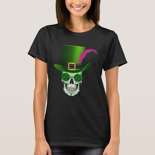 Funny Sugar Skull Saint Patricks Day of Dead 1 T Shirt (Framsida)